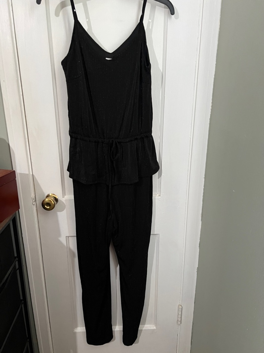 Black Sleeveless V-Neck Jumpsuit with Drawstring Waist